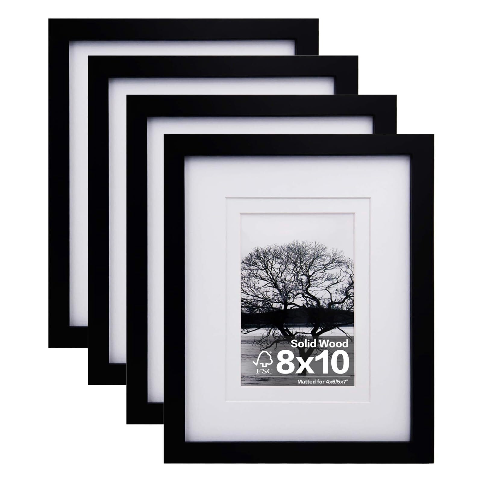 8x10 Picture Frames Set of 4, Made of Solid Wood Covered by Plexiglass ...
