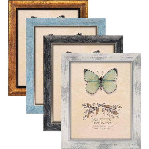 8x10 Picture Frames Set of 4 Rustic Retro Photo Frame with HD Plastic Cover for Wall Mount and Tabletop Display Family Friends Wedding Gift Mix Color-4pcs,8 x 10 inch