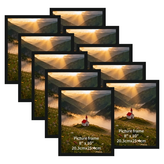 8x10 Picture Frames Set of 10, Black Wall or Tabletop Photo Frame, Horizontal or Vertical Display