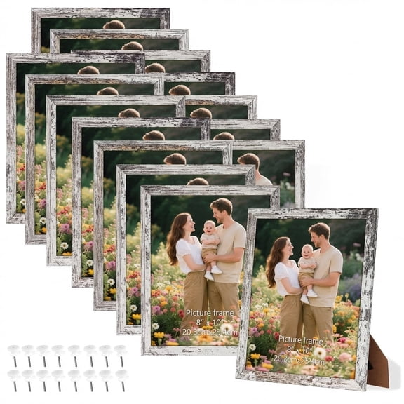 8x10 Picture Frames Set of 15, Farmhouse Wood Photo Frame 8 by 10 for Wall or Tabletop Display, Distressed White