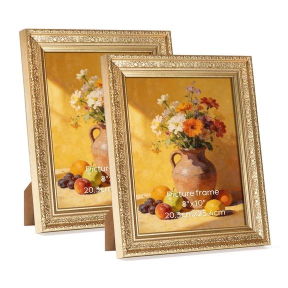 8x10 Picture Frames Set of 2, Chic Style Gold Photo Frame for Wall or Tabletop