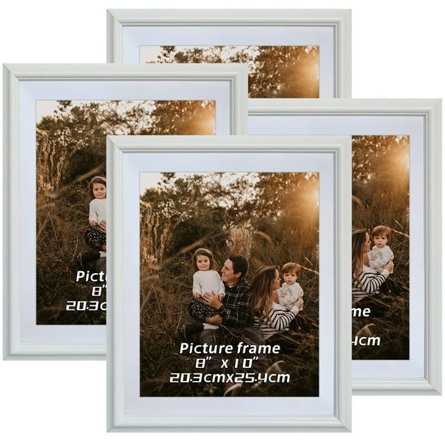 Set of 4 White 8x10 Picture Frames, Wall & Tabletop Display