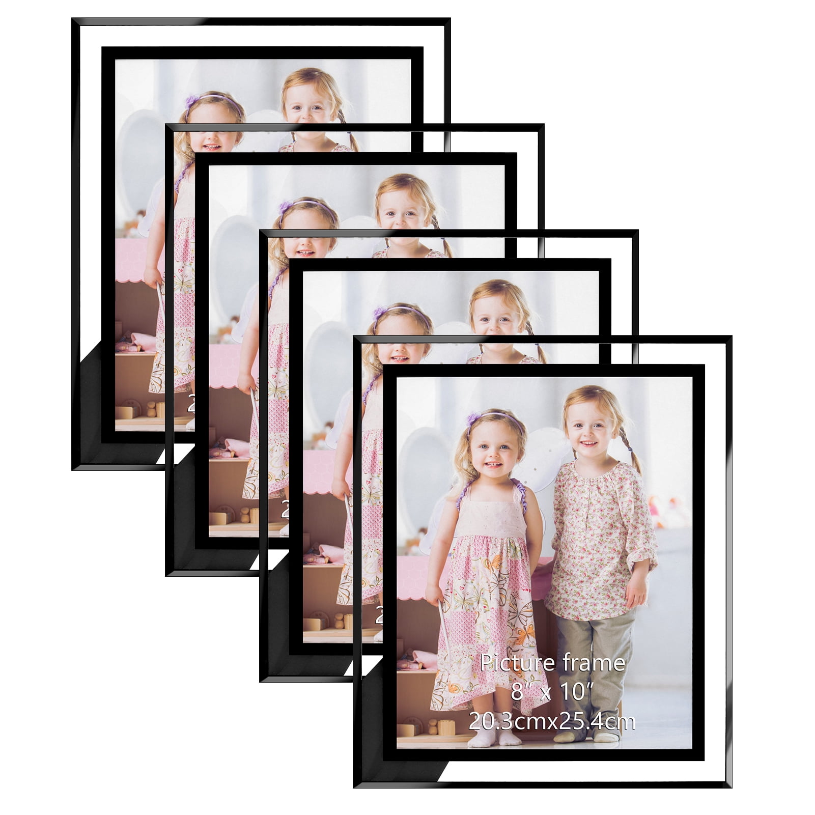 8x10 Picture Frames Set of 4, Glass Mirrored Photo Frames for Tabletop or Desktop Display
