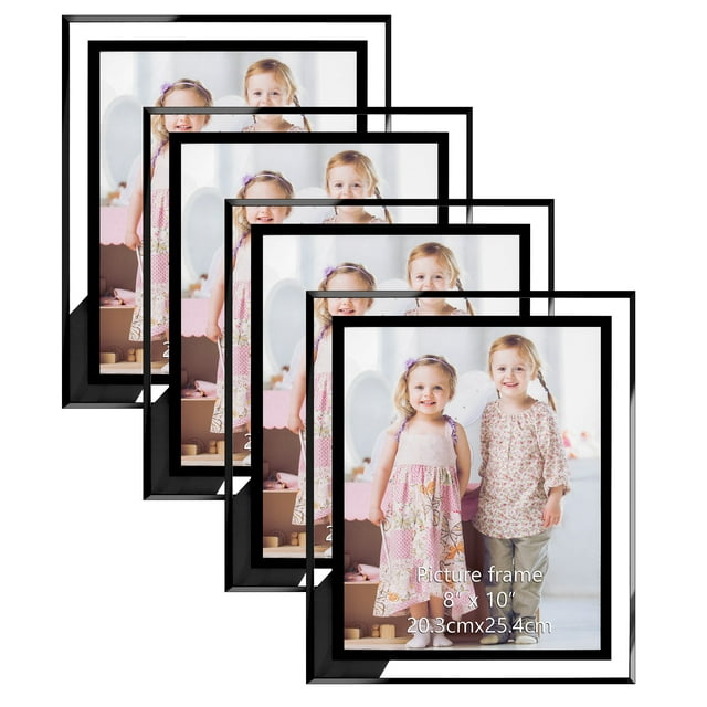 8x10 Picture Frames Set of 4, Glass Mirrored Photo Frames for Tabletop or Desktop Display