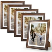 8x10 Picture Frames Set of 5, Wall Mount and Tabletop Photo Frame with Mat for Living Room Office, Brown