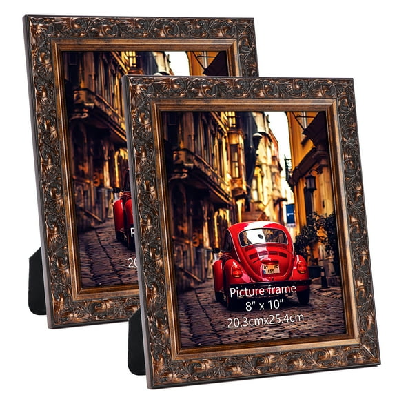 8x10 Picture Frames Vintage Set of 2, Brown Tabletop Photo Frame for Horizontal or Vertical