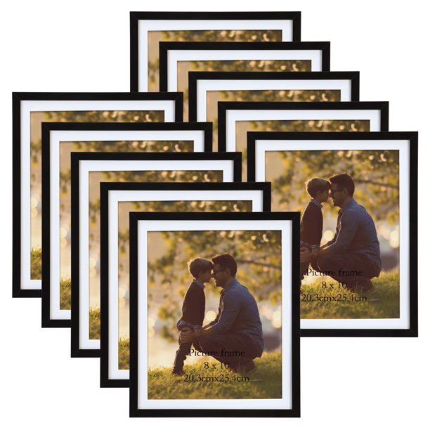 8x10 Picture Frames without Mat set of 10, Black 5x7 Picture Frame with