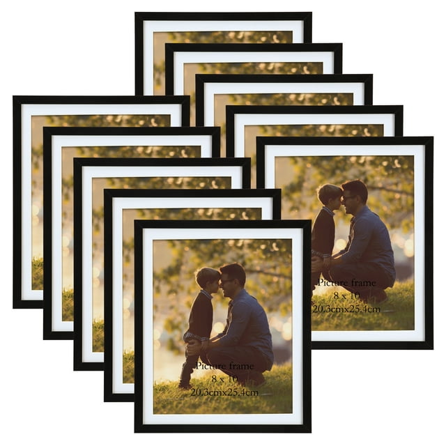 8x10 Picture Frames without Mat set of 10, Black 5x7 Picture Frame with