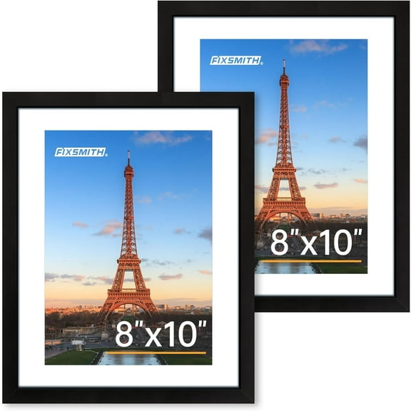8x10 Picture Set of 2, Photo with HD Plexiglass, Display Pictures 5x7 with Mat or 8x10 Without Mat Multi Picture s Collage for Tabletop or Wall Display, Black