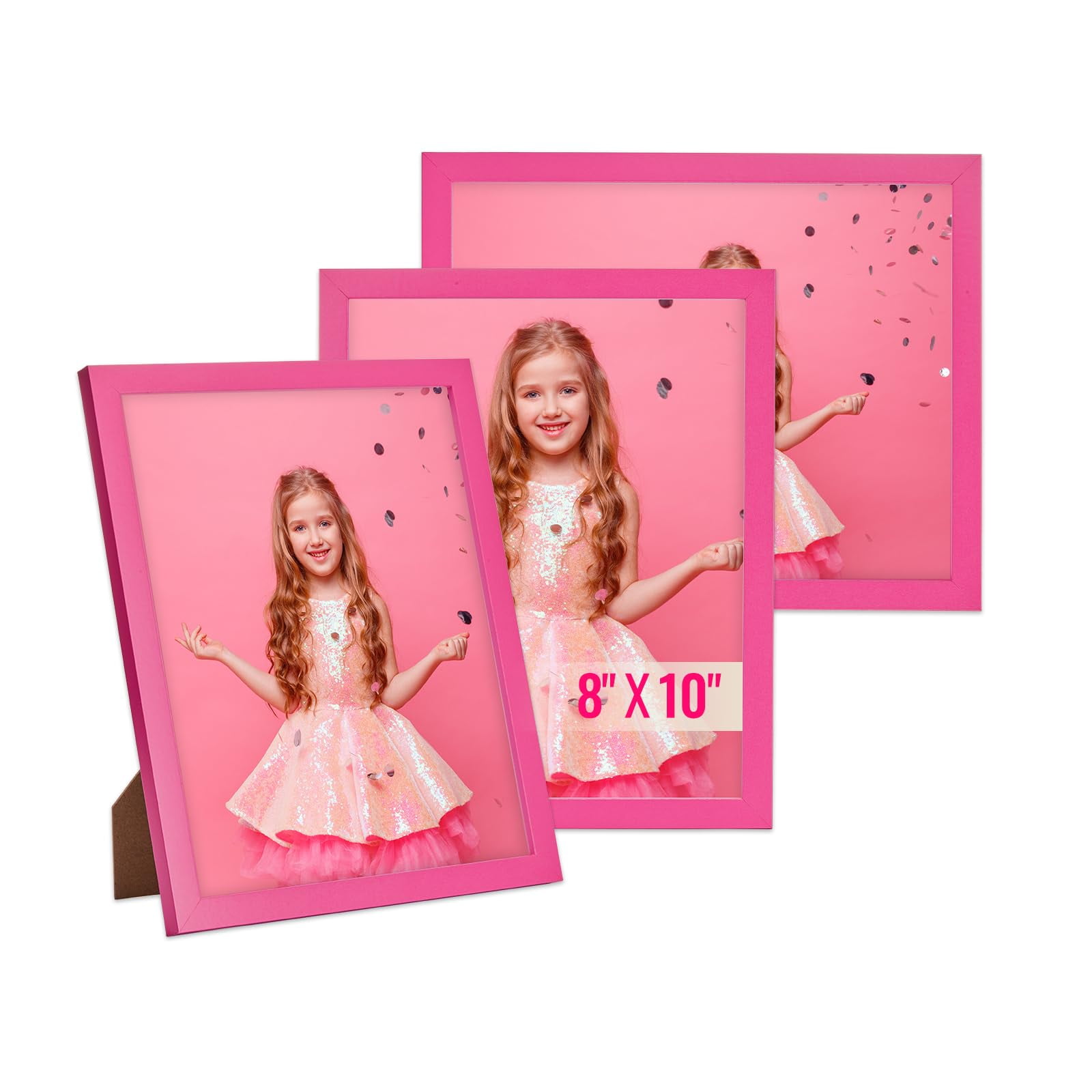 8x10 Pink Frames Set of 3 with Mat, Tabletop or Wall Mounted Picture ...