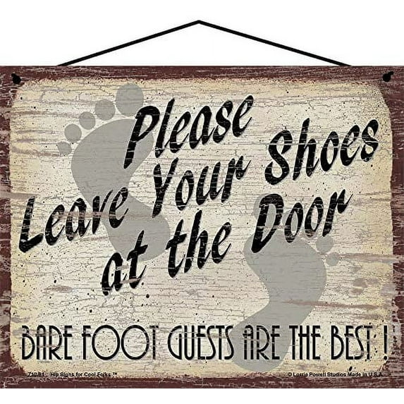 8x10 Please Leave Your Shoes at the Door Vintage Style Sign - Featuring Playful Footprints - Barefoot Guests Are the Best - Charming Home Decor for Entryways