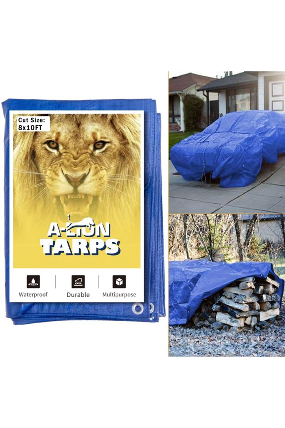 8x10 All Purpose Standard Duty 5 Mil Tarp Cover,3/Package Waterproof, UV Resistant, Rip and Tear Proof, Poly Tarpaulin with Reinforced Edges for Roof, Camping, Patio, Pool Cover, Boat, Blue