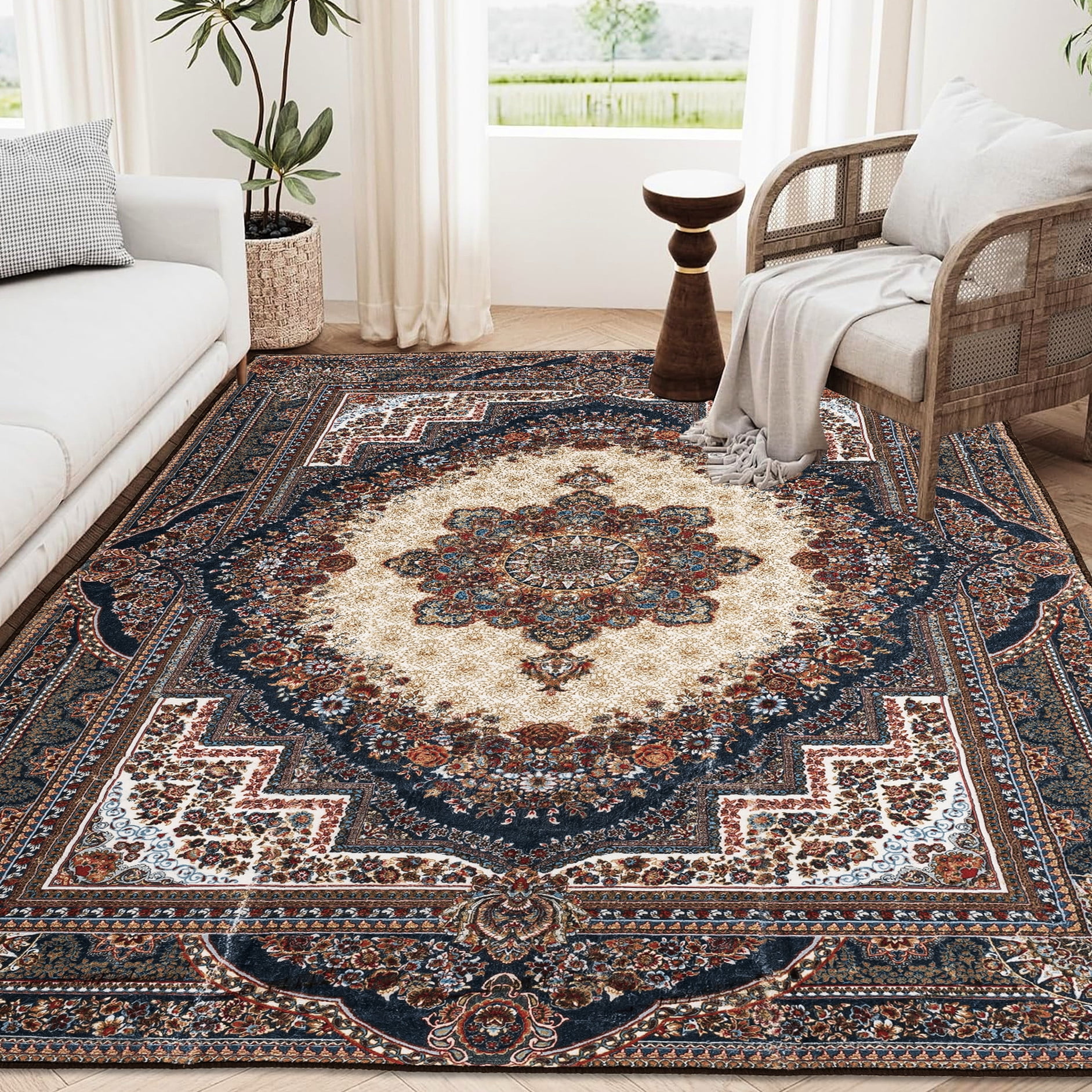 Rectangular Bohemian Rug 8x10 Rectangle Rug+Vintage Bohemian Style”-“Dining Room/Home Office ...