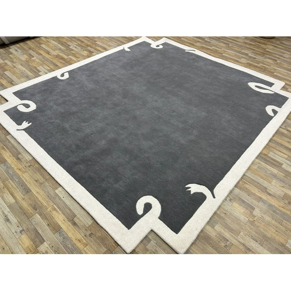 8x10 Rug Gray White Carpet Hand-Tufted 100 % Nz Wool Soft Beautiful soft Quality office Kitchen Rectangle thickness 14 mm