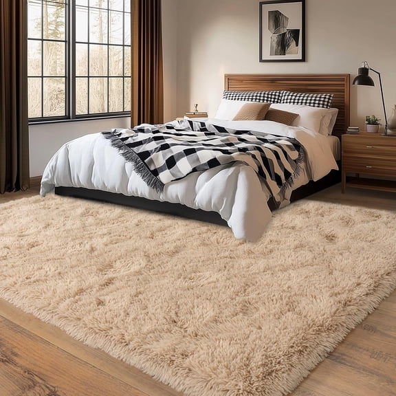 8x10 Rug for Living Room, Fluffy Plush Large Beige Area Rugs, Fuzzy Big Shaggy Carpet for Bedroom, Non Slip Furry Shag Room Nursery Dorm Home Decor Aesthetic