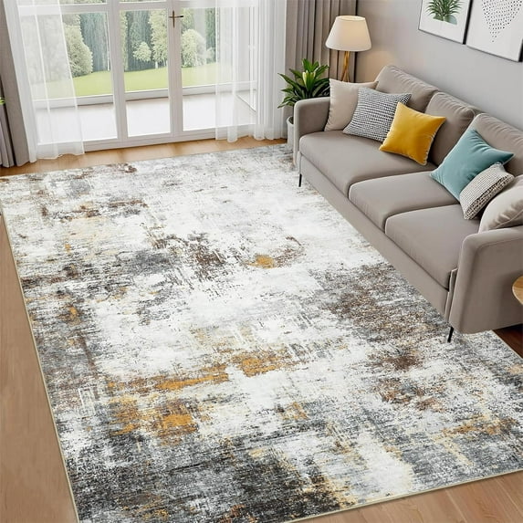 8x10 Rug Rug Modern Abstract Washable Rugs Stain Resistant Indoor Carpet Carpet Non-Slip Backing Low Pile Floor Cover OfficeBrown