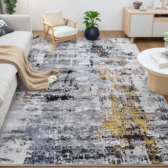 8x10 Rug Washable Area Rugs for Living Room, Modern Abstract Large Area Rug Non Slip Carpet, Low Pile Indoor Floor Soft Rug for Bedroom Dining Room Office Kids Playroom Decor, Blue/Grey