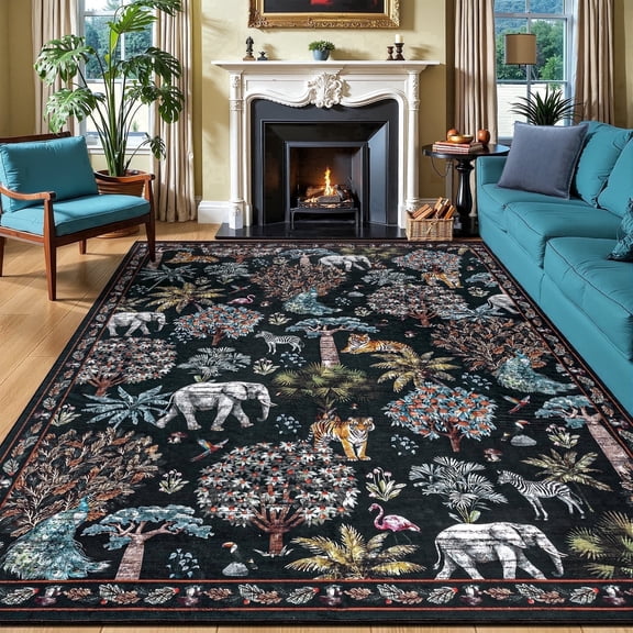 Outdoor Rugs 8x10, Yamaziot Tropical Patio Rug Area Rugs for Living Room Faux Jute Rug, Jungle Animal Print Bedroom Accent Carpet Indoor Outdoor Rugs