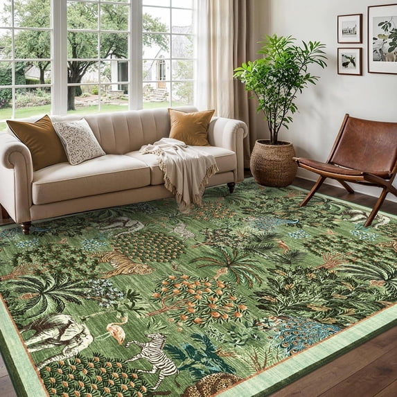8x10 Runner Rug for Hallway, Washable Floral Throw Rug, Modern Jungle ...