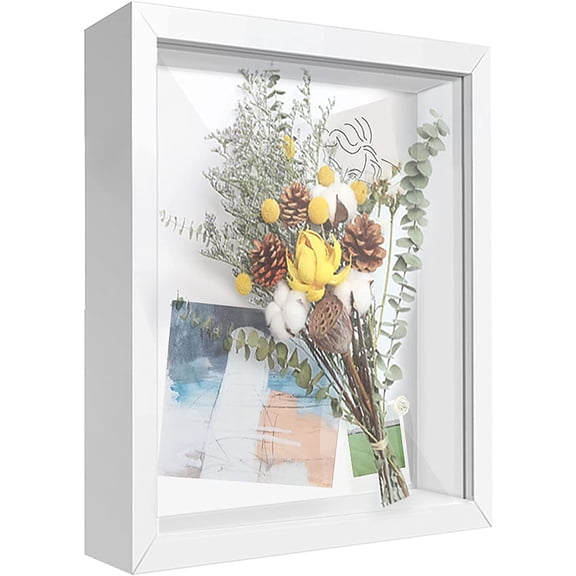 8x10 Shadow Box Display Case with Letter Stickers, Memory Keepsake Box for Baby Items, Wedding Photos, Crafts, Tickets, and Collectibles, White