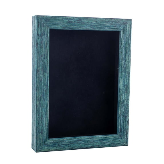 8x10 Shadow Box Frame Blue Wood | With a 1" Usable Display Depth | Includes a Black Real Suede