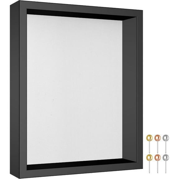 8x10 Shadow Box Frame with Soft Linen Back - Metal Push Pins Included, Memory Shadow Box Display Case for Bouquet Awards Medals Wedding Photos and More, Black