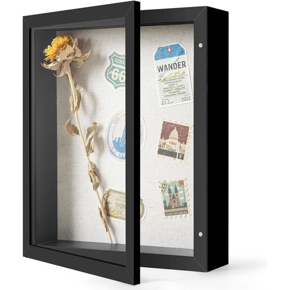 8x10 Shadow Box Frame with Linen Back - Sturdy Memory Display Case of Flower, Pictures, Medals and More, Black
