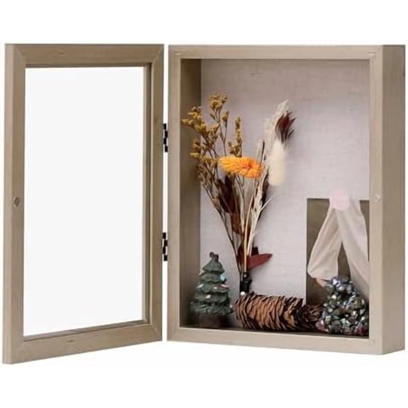 8x10 Shadow Box Frame with Linen Back, Wood Glass Display Case for Medals, Photos, Memorabilia, Awards - Pins Included- Champagne