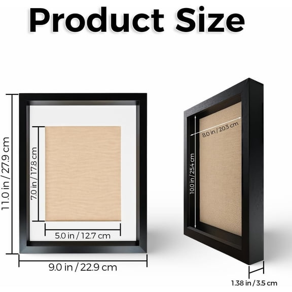 8x10 Shadow Box Picture Frames Set of 4, Wooden Display Cases with Linen Board, Use as 6x8 Frame with Mat or 8x10 Without Mat, 1.0" Interior Depth for Flowers Memorabilia Collectibles, Black
