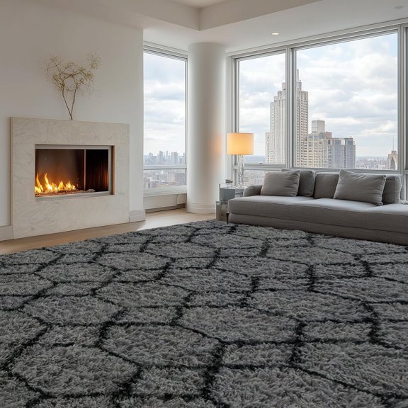 8x10 Shag Area Rug - Grey/Black