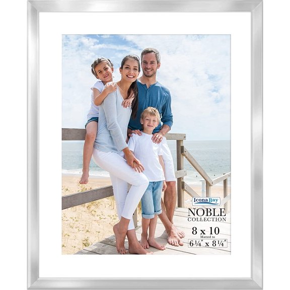 8x10 Silver Picture Frame w/Mat, Modern Professional Frame, Noble Collection