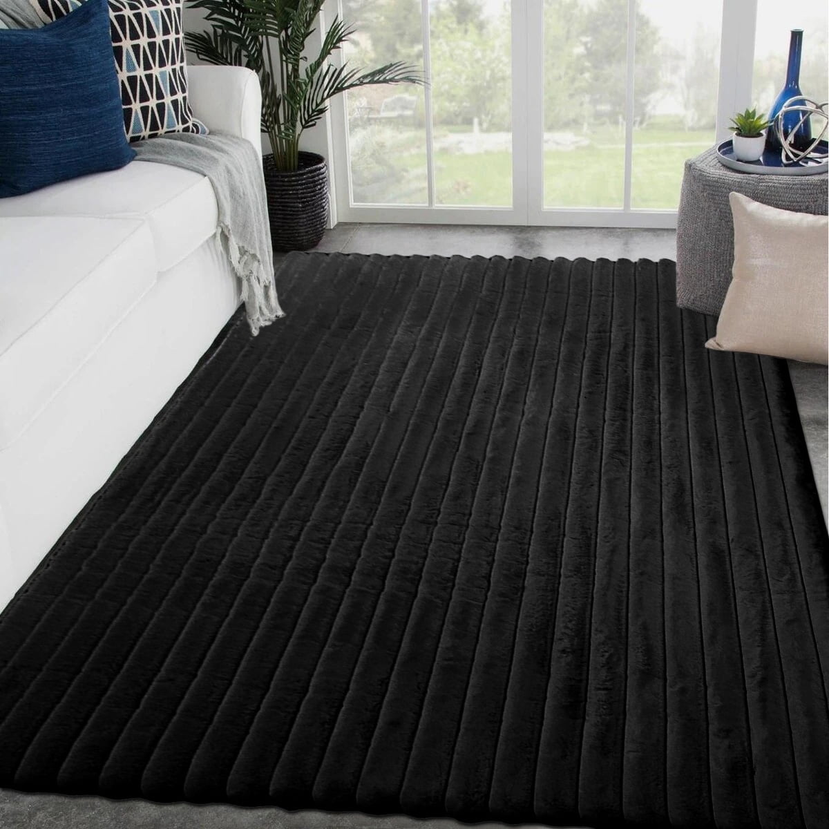 8x10 Thick Plush Faux Fur Shag Shaggy Rug Fluffy Soft Luxury Solid Color Geometric Carpet for Living Room Bedroom Office