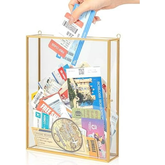 8x10 Travel Shadow Box Frame with Slot on Top, Glass Shadow Boxes Display Case for Loading Memories, Shadow Keepsake Box for Tickets, Wine Bottle Caps, Shells, Stamps and More