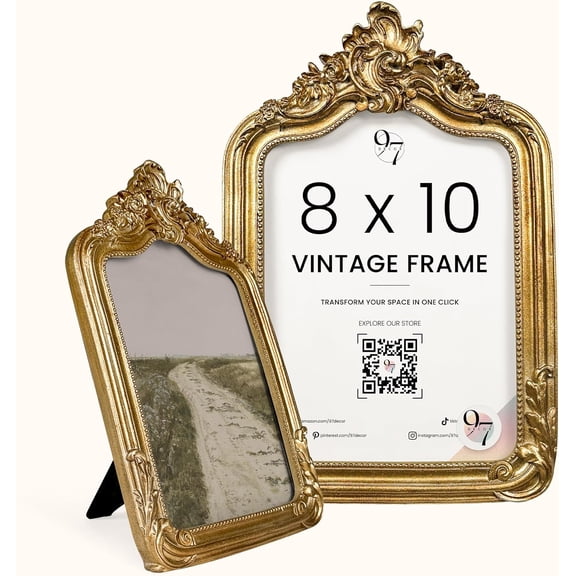 8x10 Vintage Picture Frame - Elegant Antique Frames 8x10 With Glass Front, Fancy Ornate Gold Frame 8 X 10 For Tabletop And Wall Mounting, Victorian Photo Frames For Walls Hanging