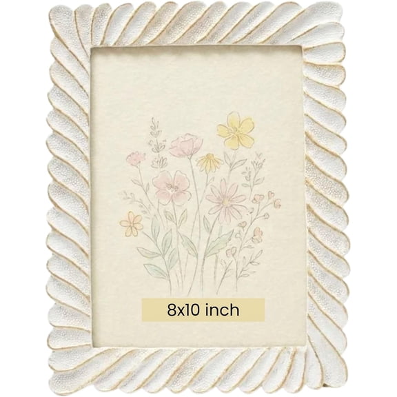 8x10 Vintage Picture Frames, White Gold Resin Photo Frame with Fan Wave Pattern for Wall or Tabletop Display