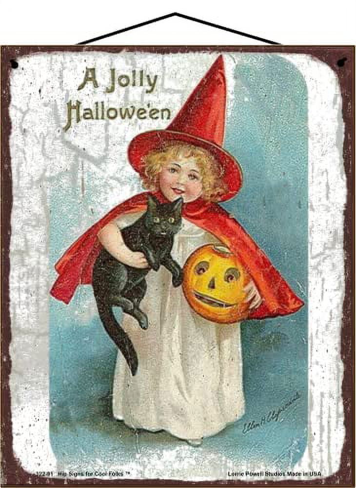 8x10 Vintage Style Halloween Themed Sign A Jolly Hallowe'en Witch