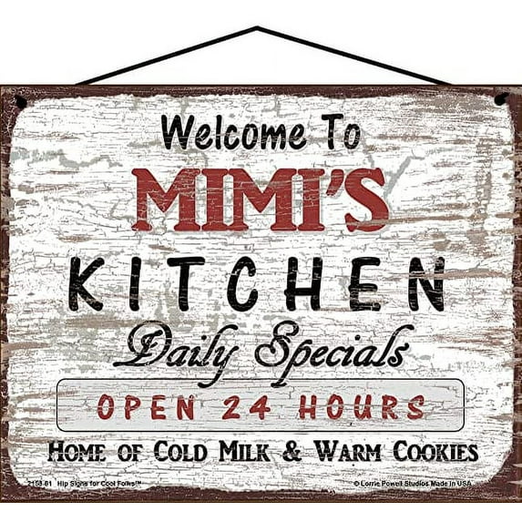 8x10 Vintage Style Kitchen Sign Welcome to Mimi's Kitchen Daily Specials Open 24 Hours Home of Cold Milk and Warm Cookies Mother's Day Gift for Grandmothers Home Décor for Grandma