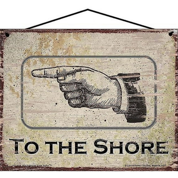 8x10 Vintage Style Sign with a Hand Pointing to the LEFT in the Direction of the SHORE - Tropical Beach Vacation Home Décor with Directional Arrow, Decorative Summer House Relaxing