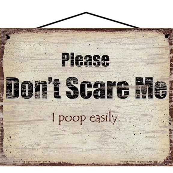 8x10 Vintage Style Sign - Please Don't Scare Me I Poop Easily - Humorous Quirky Quote, Funny Home Décor Saying Gift
