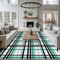 thumbnail image 1 of 8x10 Washable Area Rug, Abstract Stripes Non-Slip Extra Large Rectangle Rug for Living Room Bedroom, Turquoise Black Grey Plaid Indoor Floor Mat for Home Decor, 1 of 9