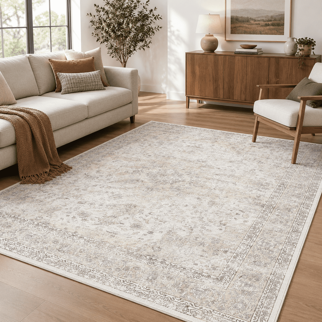 8x10 Washable Area Rug Beige Grey Non Slip Vintcarpet - Walmart.com