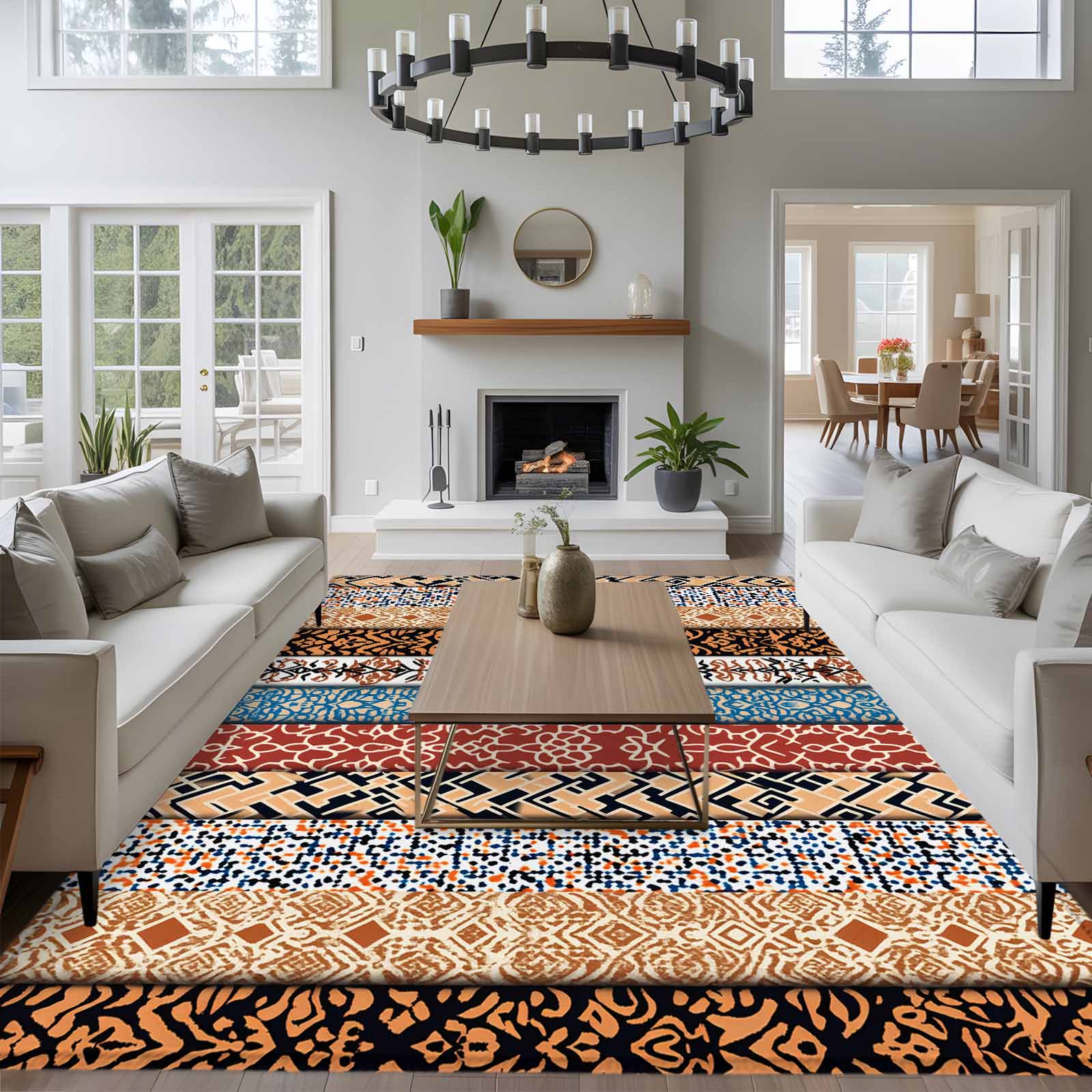 8x10 Washable Area Rug, Boho Non-Slip Extra Large Rectangle Rug for ...