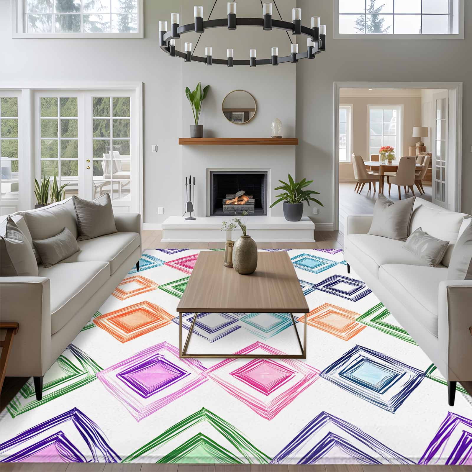 Colour Blocks Violet Rug 8x10 Washable Area Rug, Color Block Non-Slip Extra Large Rectangle Rug ...