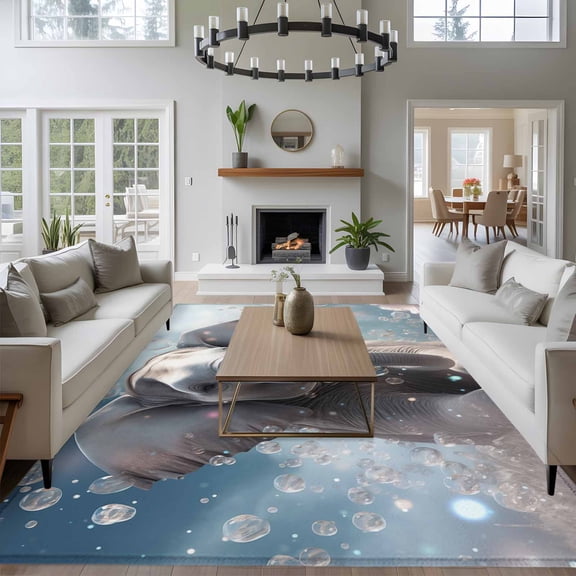 8x10 Washable Area Rug, Cute Elephants Non-Slip Extra Large Rectangle Rug for Living Room Bedroom, Fantasy Indoor Floor Mat for Home Decor