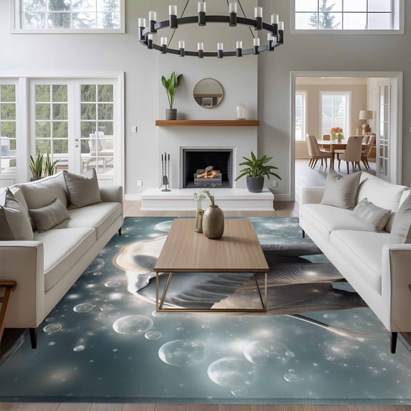 8x10 Washable Area Rug, Elephants Non-Slip Extra Large Rectangle Rug for Living Room Bedroom, Fantasy Indoor Floor Mat for Home Decor