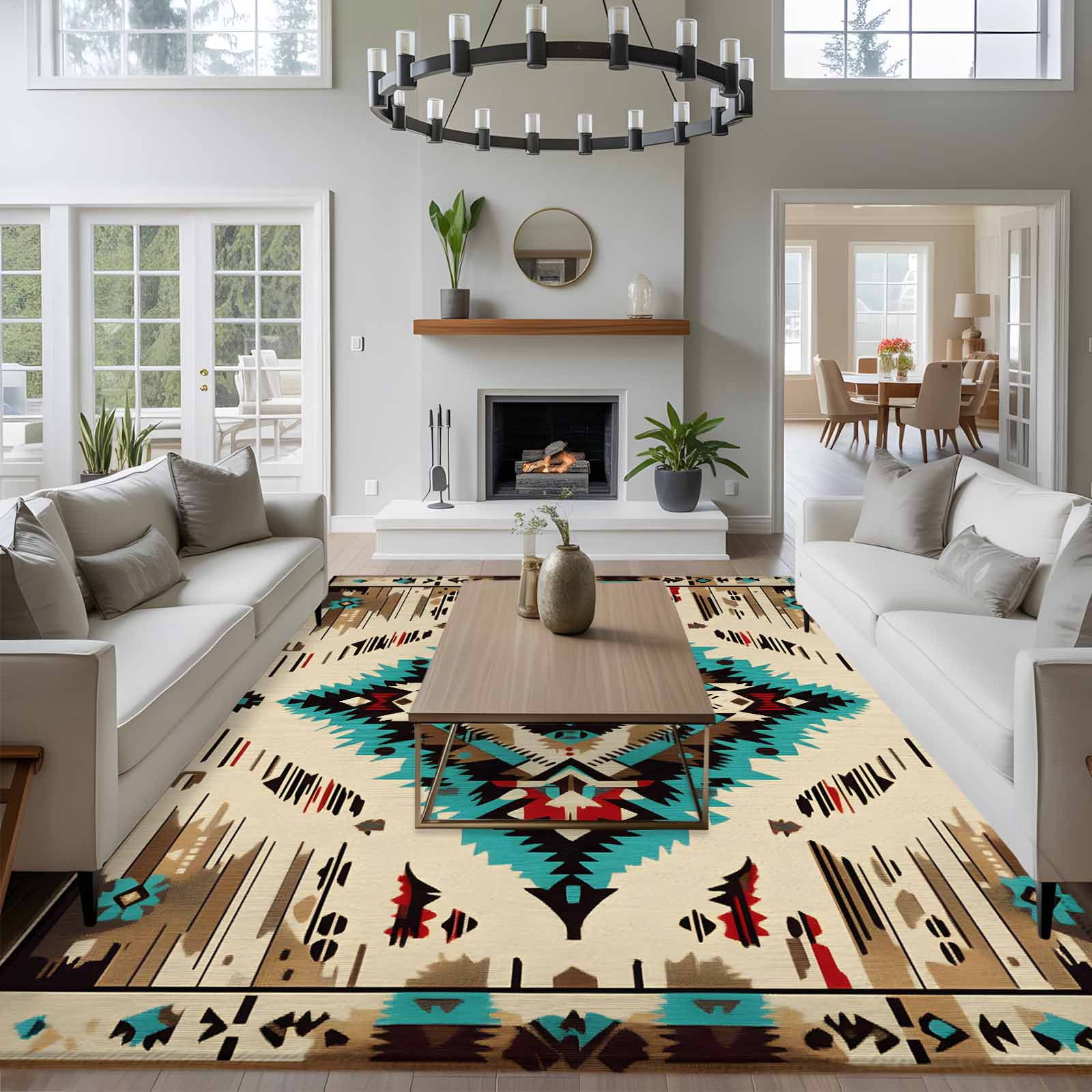 8x10 Washable Area Rug, Ethnic Style Pattern Non-Slip Extra Large ...