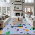 thumbnail image 1 of 8x10 Washable Area Rug, Green Dinosaur Non-Slip Extra Large Rectangle Rug for Living Room Bedroom, Cartoon Blue Animal Sun Cloud Purple Background Indoor Floor Mat for Home Decor, 1 of 9