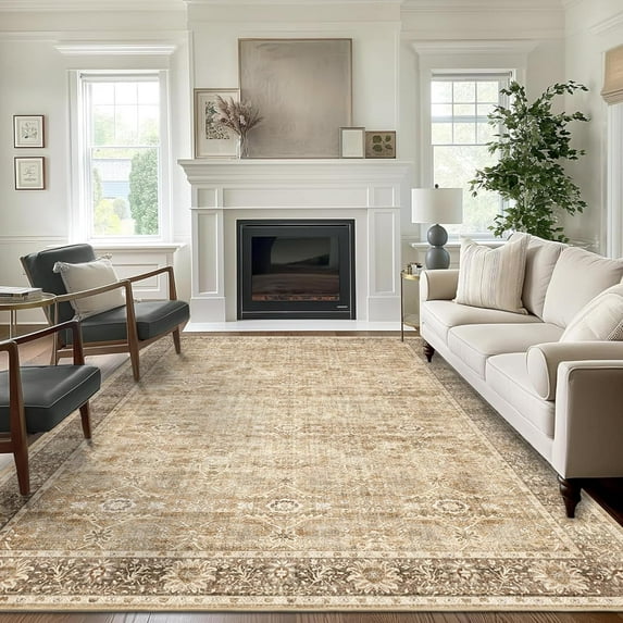 8x10 Washable Area Rug Green Vintage Rug for Living Room Bedroom Low Pile Soft Non-Slip Boho Rug for Under Table Boho Distressed Retro Carpet for Bedroom Kitchen Office Dining