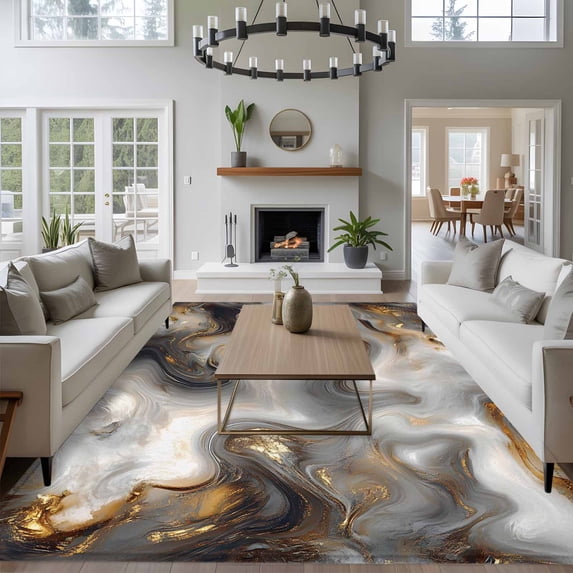 8x10 Washable Area Rug, Marble Texture Non-Slip Extra Large Rectangle ...