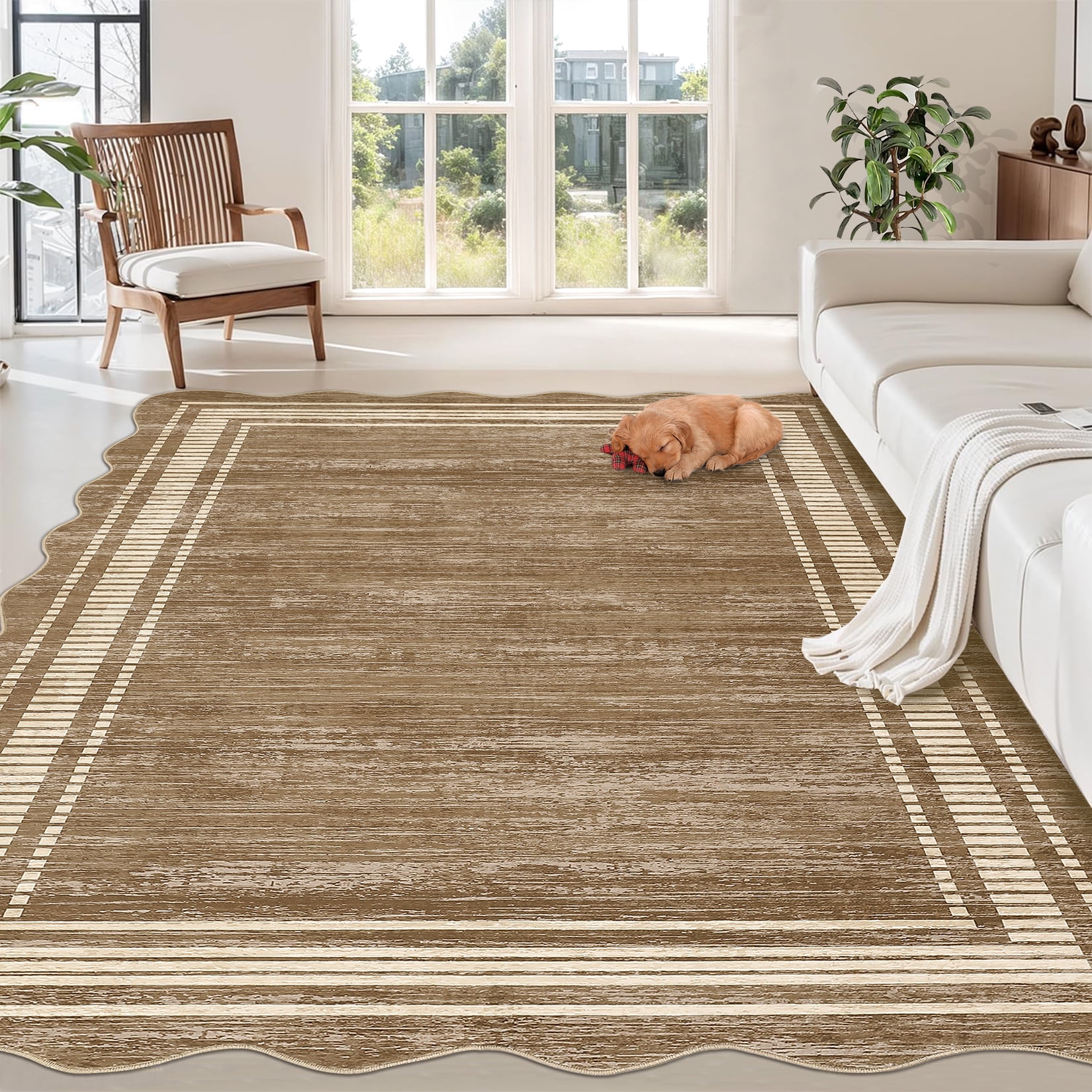 8x10 Washable Area Rug, Minimalist Style, Non-Slip Low Pile, Stain Resistant, Cozy Camel Color, Perfect for Nursery or Home Office